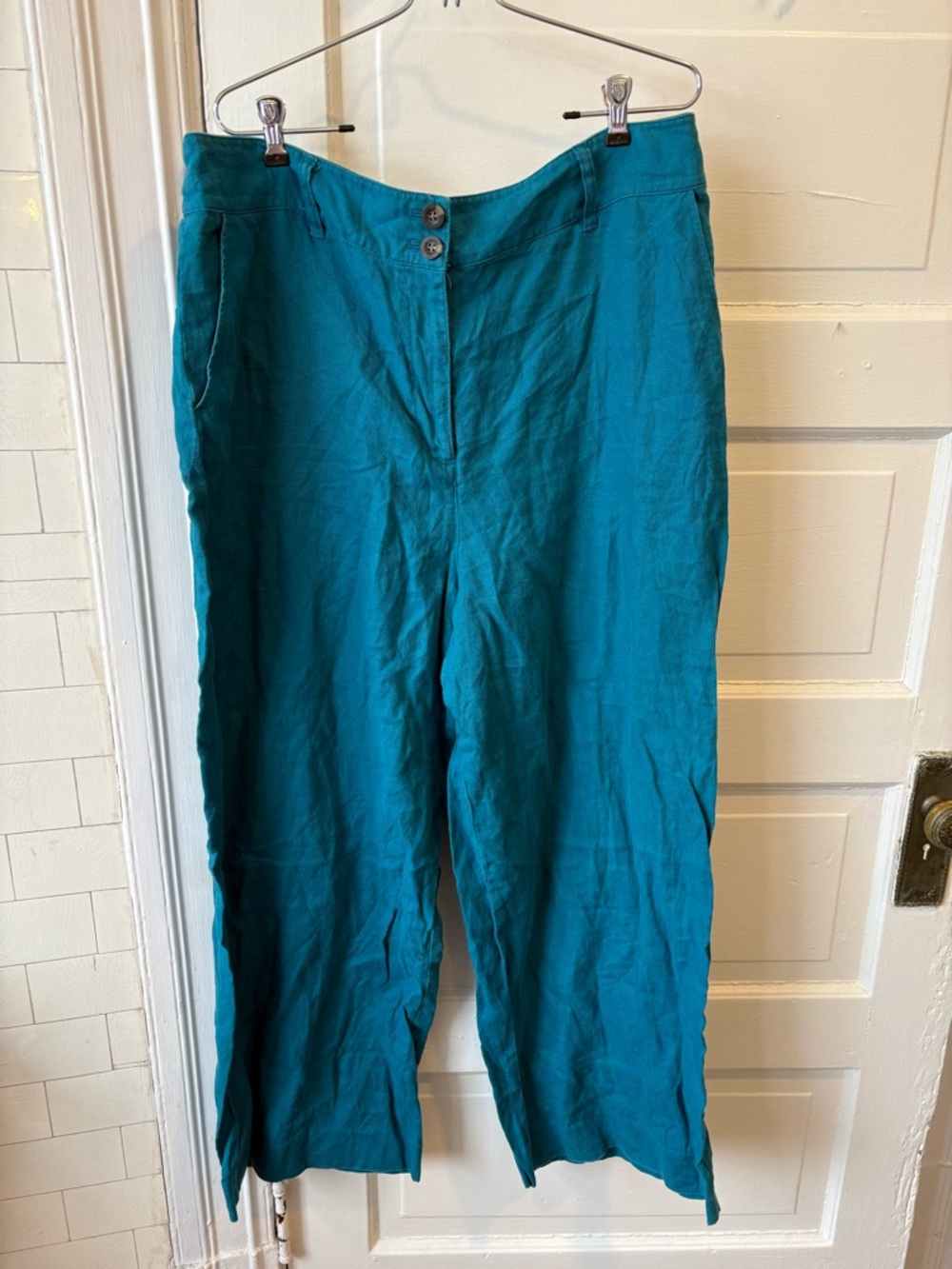 Boden turquoise linen pants size 16